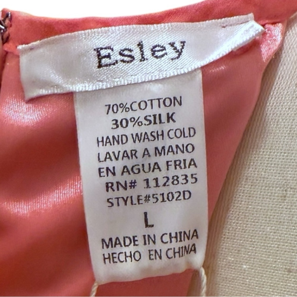 Esley Coral Halter Dress Cotton Silk NWT Size L - Picture 6 of 7